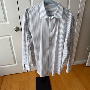 Joseph & Feiss Men’s Blue and White Striped Dress Shirt, Size 18 34/35